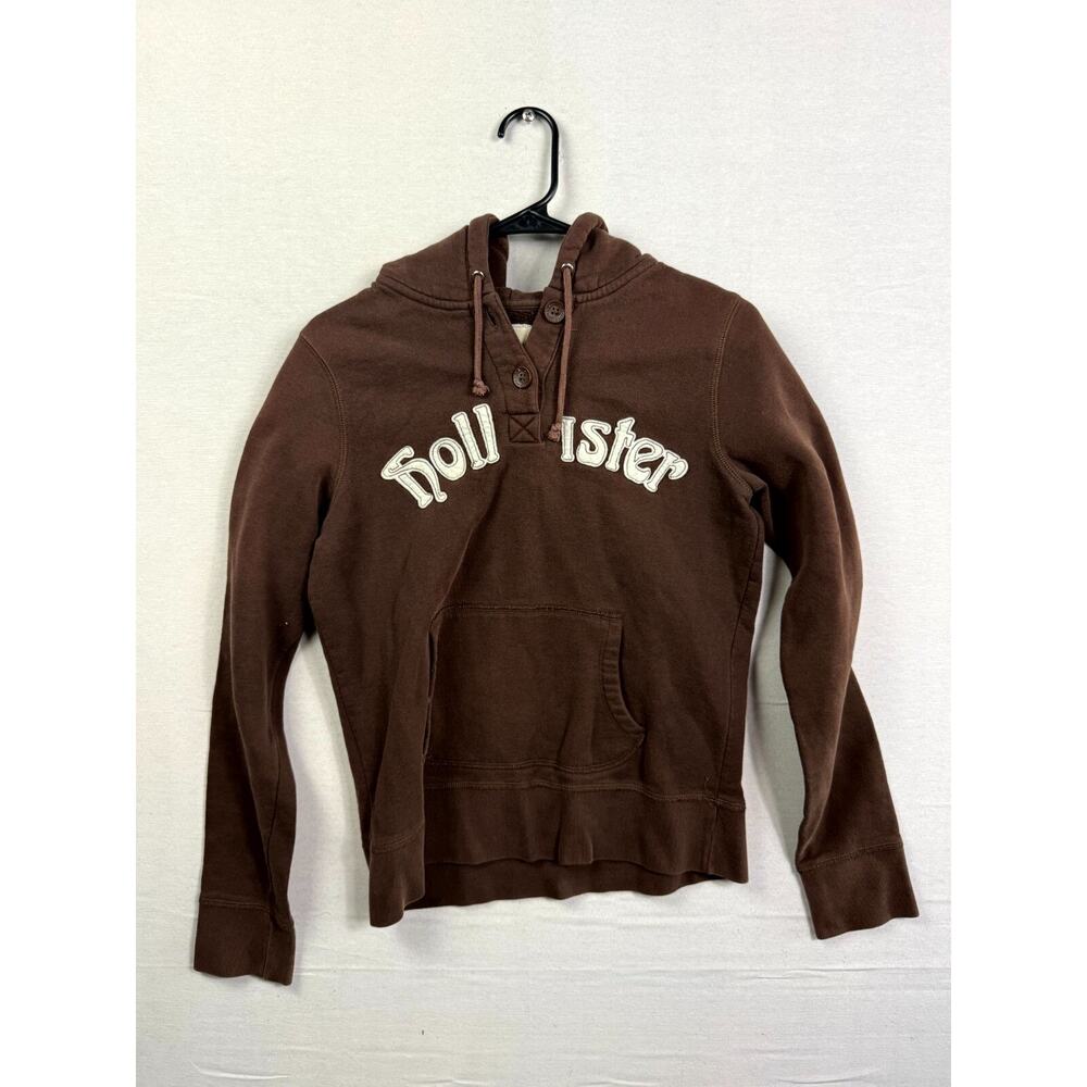 Hollister Hoodie Womens Large Brown Cotton Coastal Beach Summer Y2K Long Sleeve